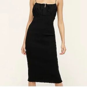 J.Crew Smocked Black Bodycon Tank Dress Sz 2 Mid Length NWOT